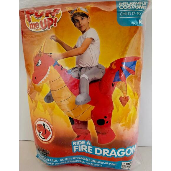 Red Ride A Flying Fire Dragon Inflatable Deluxe Halloween Costume Size M 7-10yrs - Picture 6 of 6